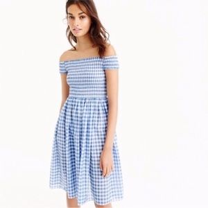 JCrew blue off shoulder gingham dress small